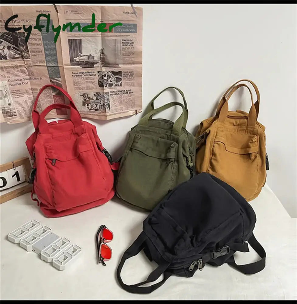 Cyflymder Brand Women Backpacks Green Canvas Rucksack Quality Laptop School Student Bag Female