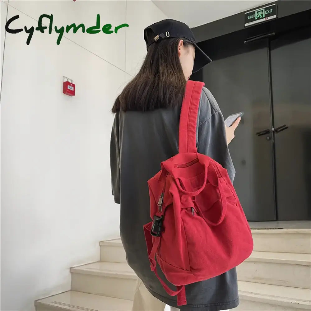 Cyflymder Brand Women Backpacks Green Canvas Rucksack Quality Laptop School Student Bag Female