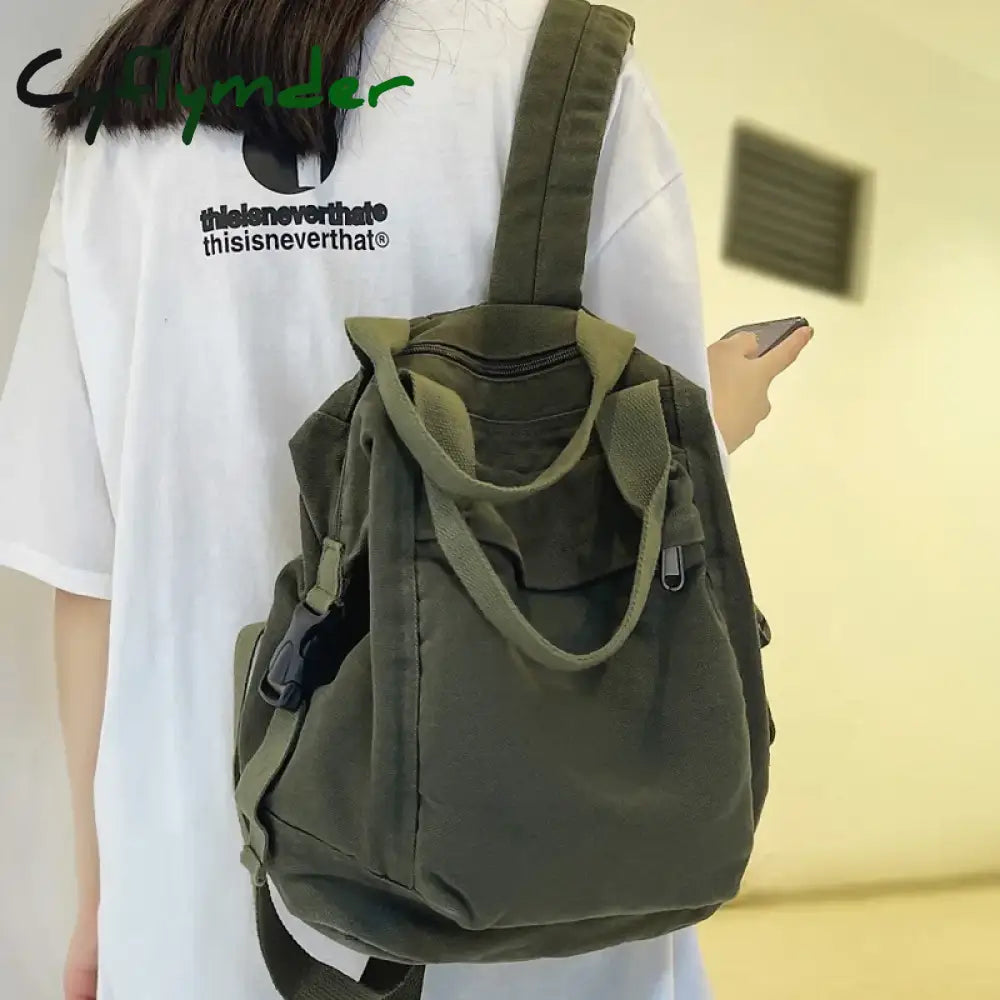 Cyflymder Brand Women Backpacks Green Canvas Rucksack Quality Laptop School Student Bag Female