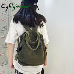 Cyflymder Brand Women Backpacks Green Canvas Rucksack Quality Laptop School Student Bag Female