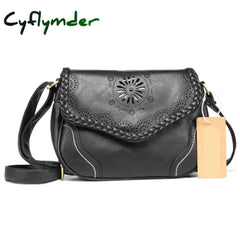 Cyflymder Brand Women Shoulder Bag Vintage Pu Leather Crossbody Hollow Out Ladies Satchel Brown