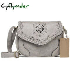 Cyflymder Brand Women Shoulder Bag Vintage Pu Leather Crossbody Hollow Out Ladies Satchel Brown
