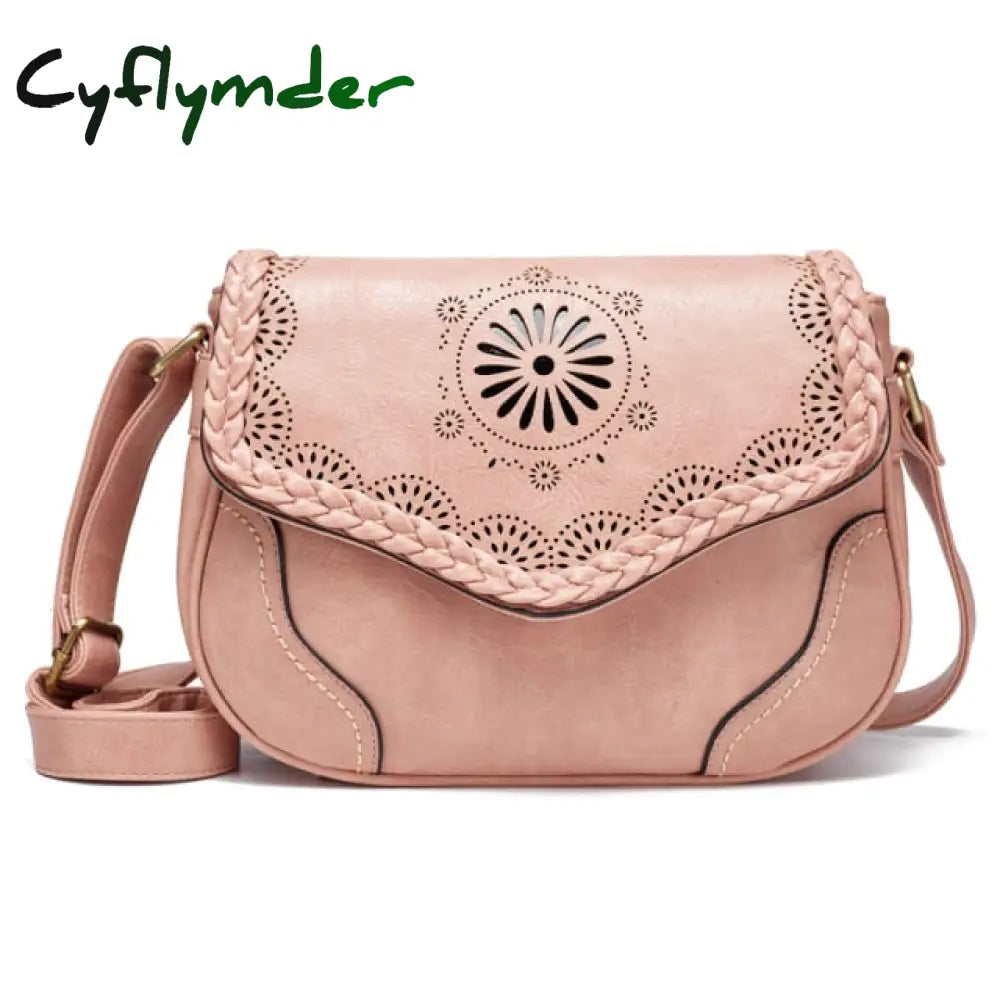 Cyflymder Brand Women Shoulder Bag Vintage Pu Leather Crossbody Hollow Out Ladies Satchel Brown