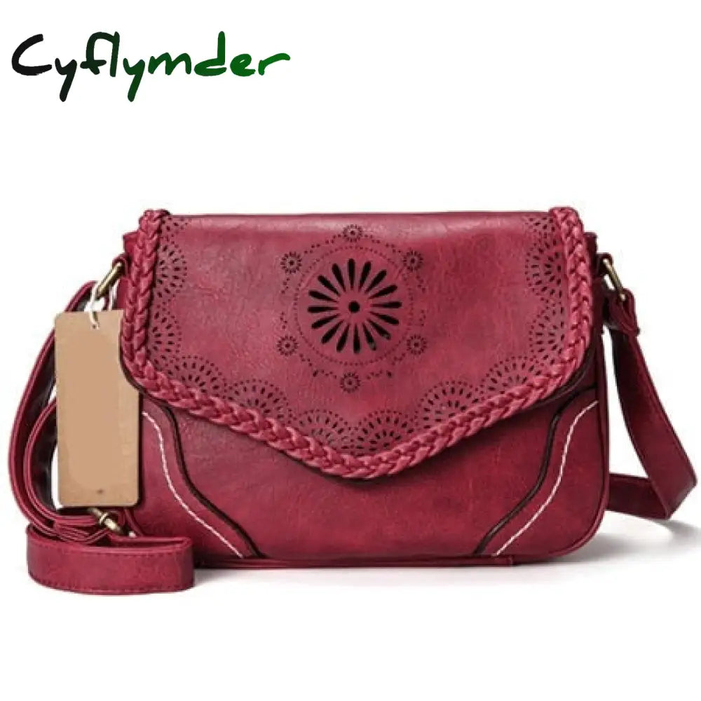 Cyflymder Brand Women Shoulder Bag Vintage Pu Leather Crossbody Hollow Out Ladies Satchel Brown