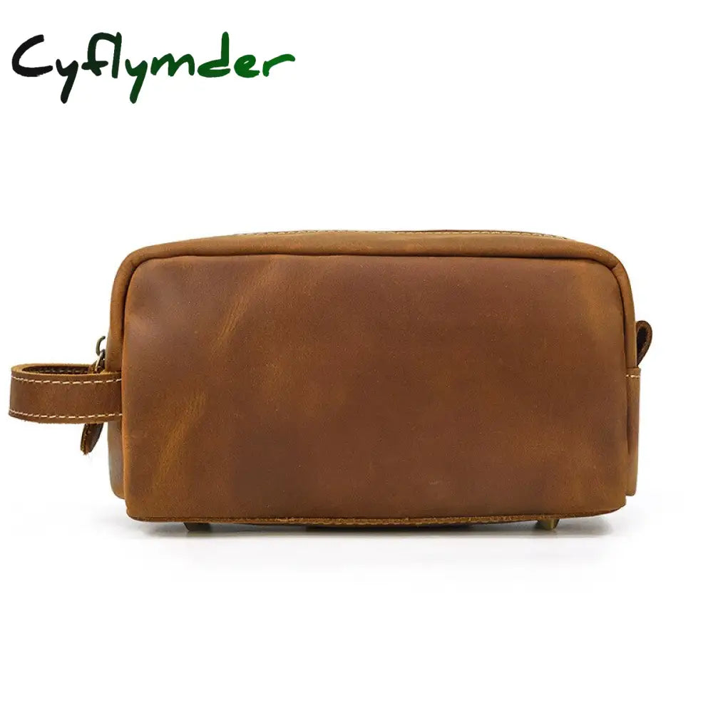 Cyflymder Brown Men’s Genuine Leather Daily Clutch Handbag Travelling Storge Bags For Make Up