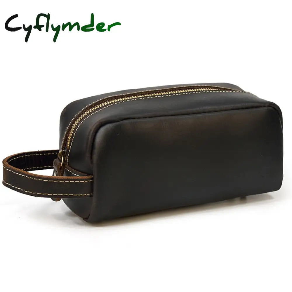 Cyflymder Brown Men’s Genuine Leather Daily Clutch Handbag Travelling Storge Bags For Make Up