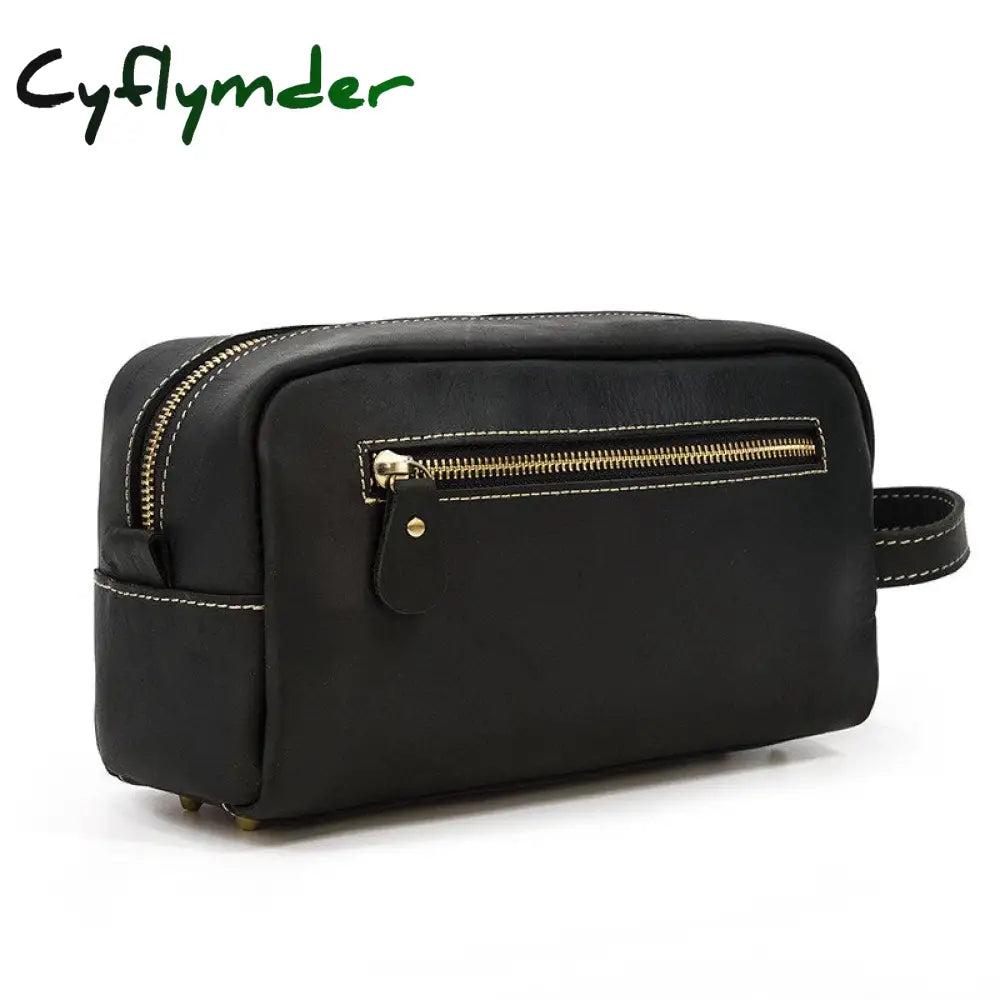 Cyflymder Brown Men’s Genuine Leather Daily Clutch Handbag Travelling Storge Bags For Make Up