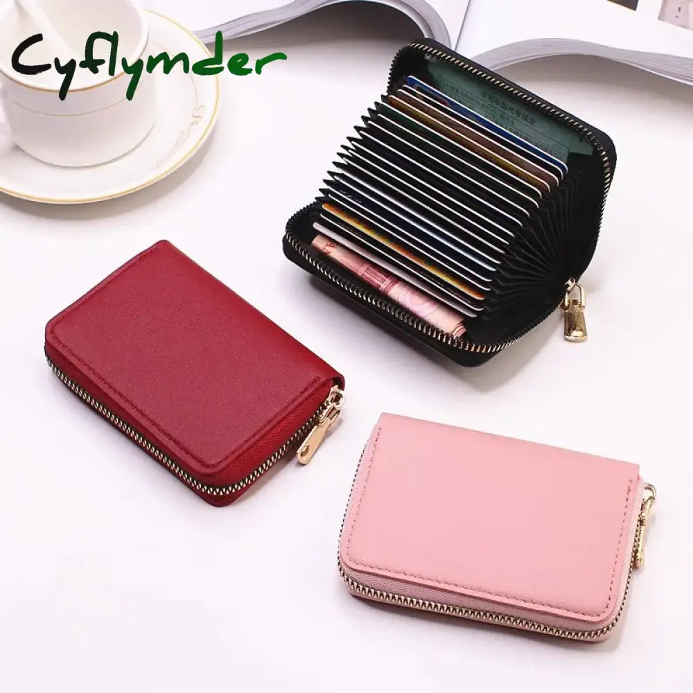 Cyflymder Business Card Holder Wallet Women/Men Gray Bank/Id/Credit 20 Bits Pu Leather Protects