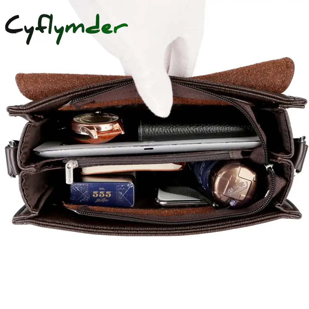 Cyflymder Business Men Messenger Bags Vintage Leather Crossbody Shoulder Bag For Male Brand Casual