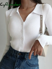 Cyflymder - Button Up Collared Cardigan White / Xs Cardigans