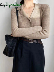 Cyflymder - Button Up Collared Knit Top Tops