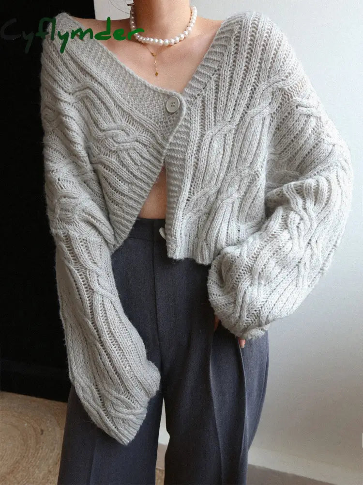 Cyflymder - Cable Knit Crop Cardigan Cardigans