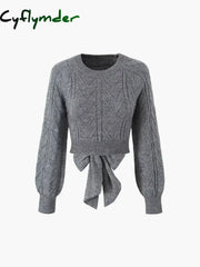 Cyflymder - Cable Knit Tie Back Crop Sweater Sweaters