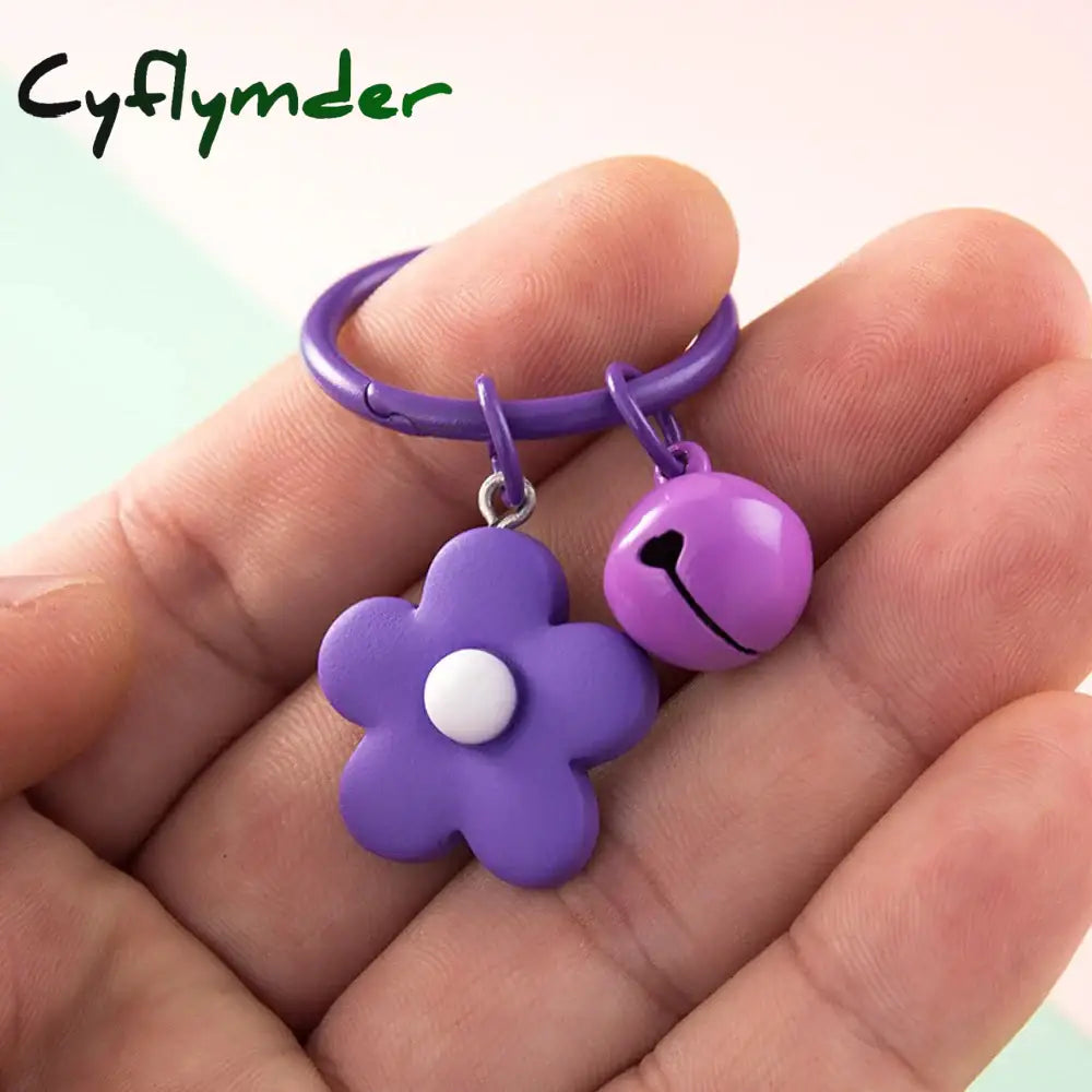 Cyflymder Candy Color Flower Keychain With Bell Creative Women Earphone Case Bag Key Rings Pendant