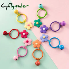 Cyflymder Candy Color Flower Keychain With Bell Creative Women Earphone Case Bag Key Rings Pendant