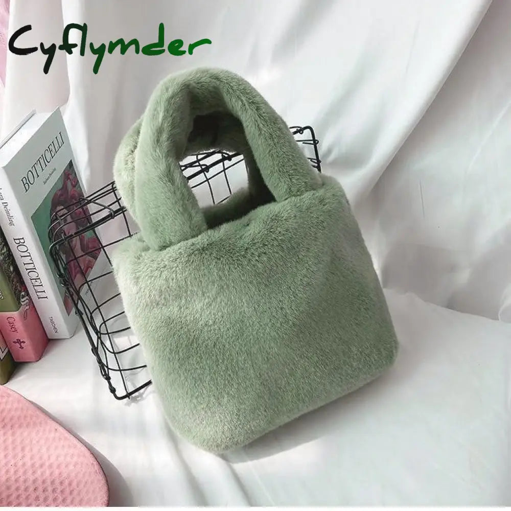 Cyflymder Candy Color Ladies Faux Fur Shoulder Bags Soft Plush Purse Handbags For Women Winter