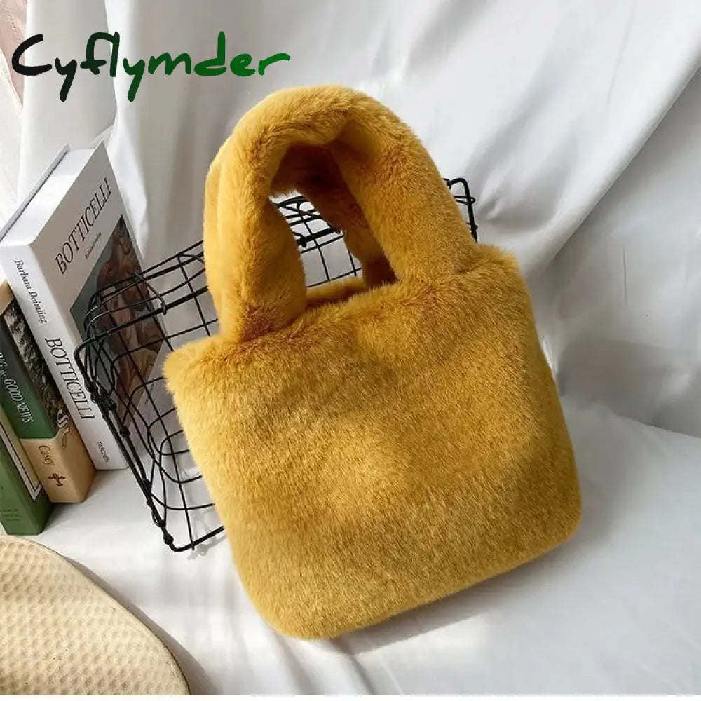 Cyflymder Candy Color Ladies Faux Fur Shoulder Bags Soft Plush Purse Handbags For Women Winter