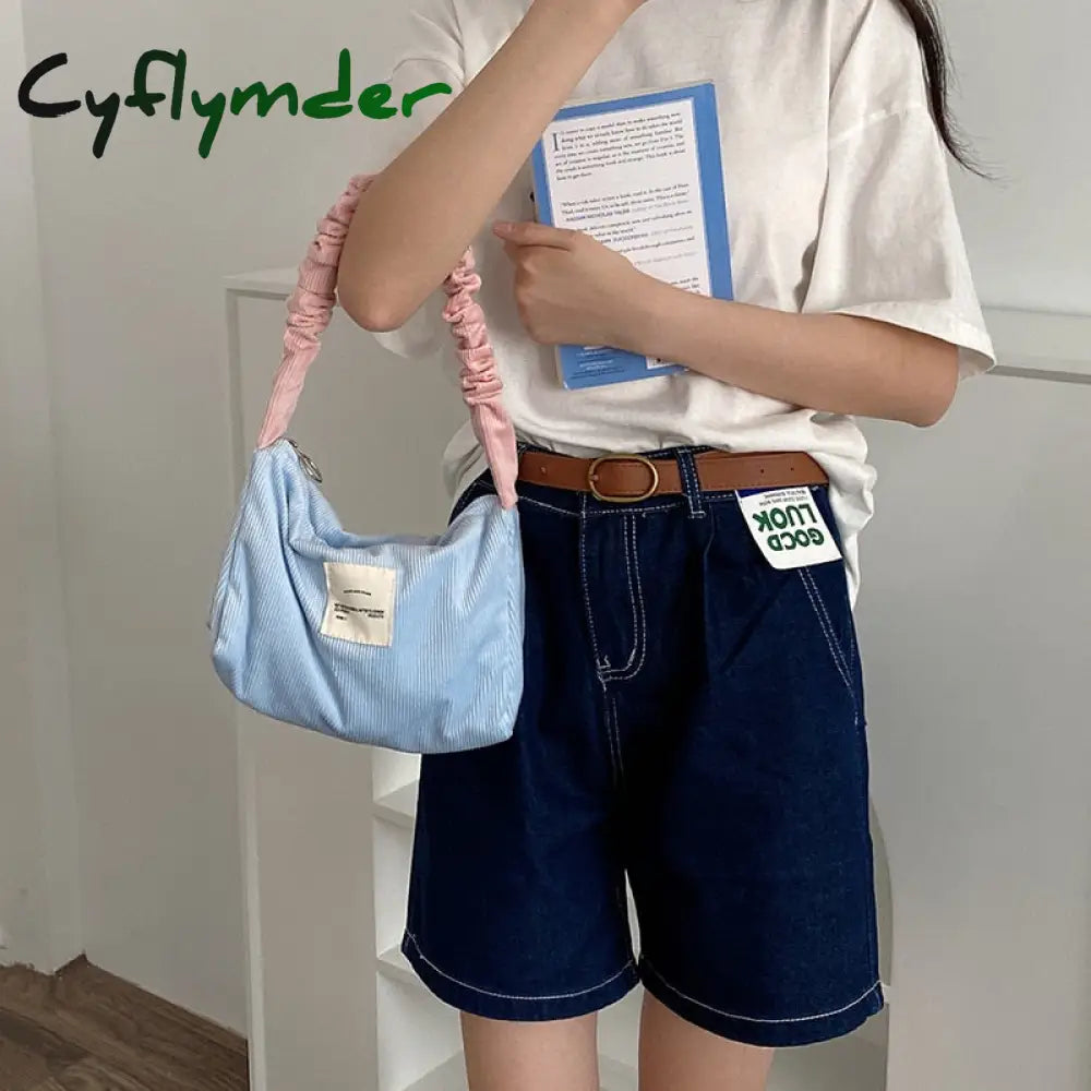 Cyflymder Candy Color Women Little Shoulder Bag Corduroy Handbag Small Tote Lady Underarm Bags