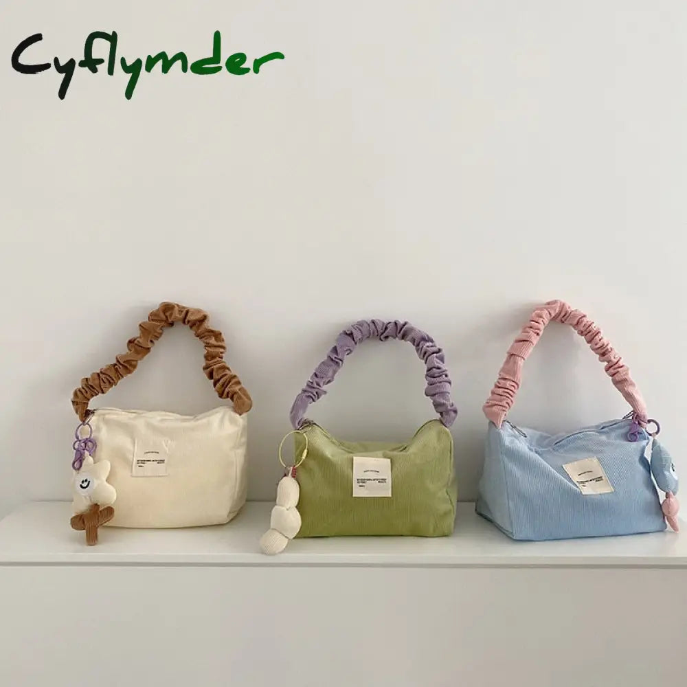 Cyflymder Candy Color Women Little Shoulder Bag Corduroy Handbag Small Tote Lady Underarm Bags