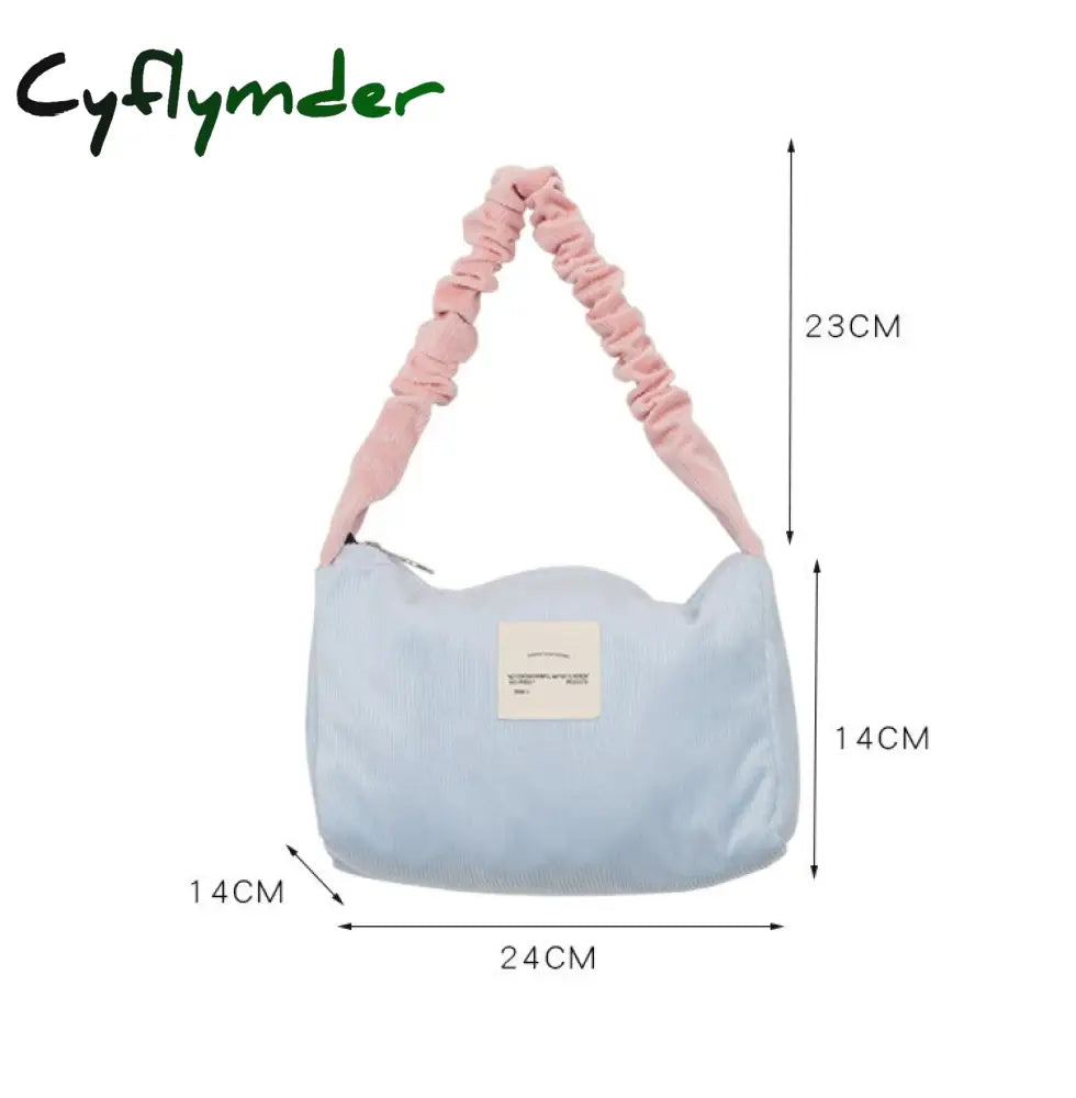 Cyflymder Candy Color Women Little Shoulder Bag Corduroy Handbag Small Tote Lady Underarm Bags