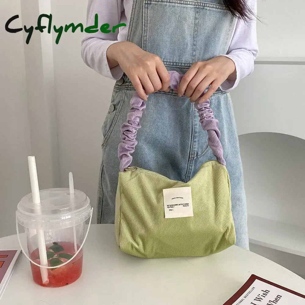 Cyflymder Candy Color Women Little Shoulder Bag Corduroy Handbag Small Tote Lady Underarm Bags