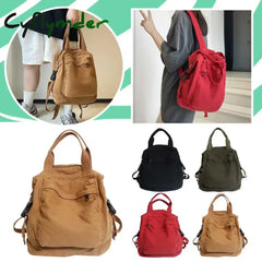 Cyflymder Canvas Backpack Vintage Commuting School Bag Solid Color Student Rucksack Aesthetic Hippie Y2K Backpack for