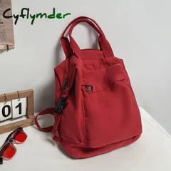 Cyflymder Canvas Backpack Vintage Commuting School Bag Solid Color Student Rucksack Aesthetic Hippie Y2K Backpack for