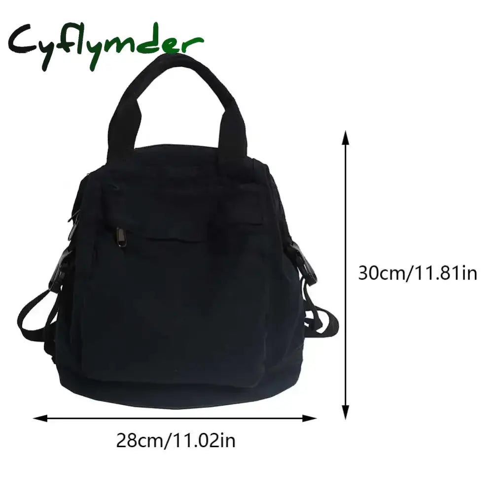 Cyflymder Canvas Backpack Vintage Commuting School Bag Solid Color Student Rucksack Aesthetic Hippie Y2K Backpack for