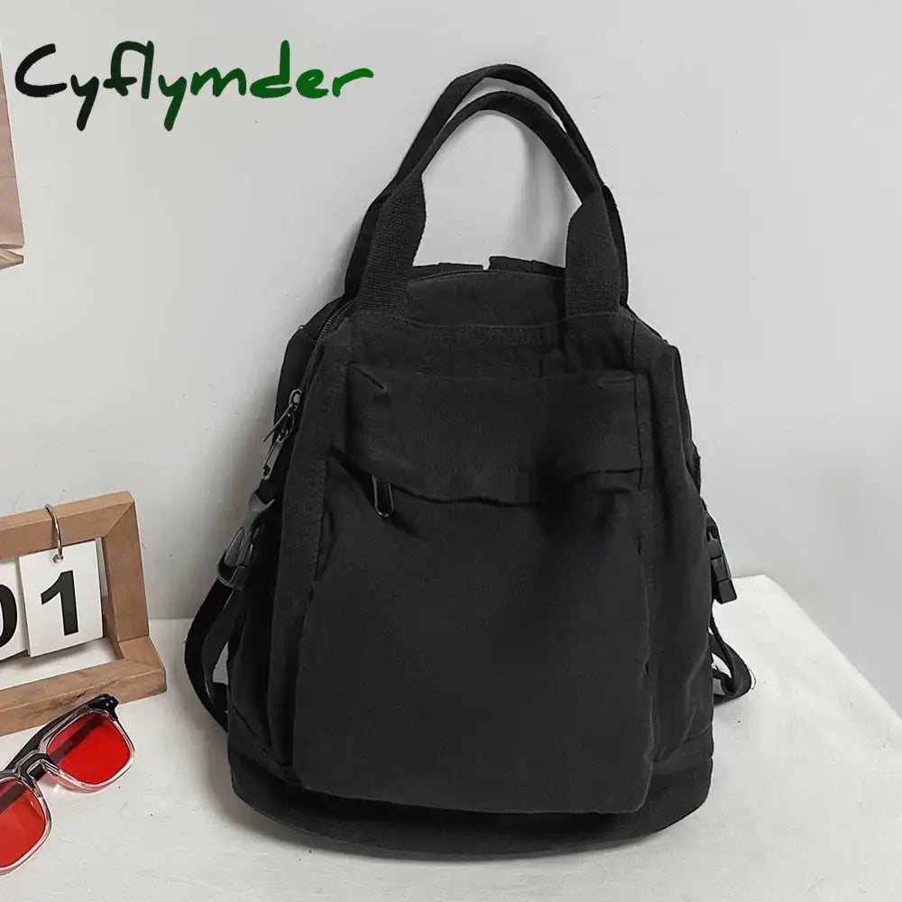 Cyflymder Canvas Backpack Vintage Commuting School Bag Solid Color Student Rucksack Aesthetic Hippie Y2K Backpack for
