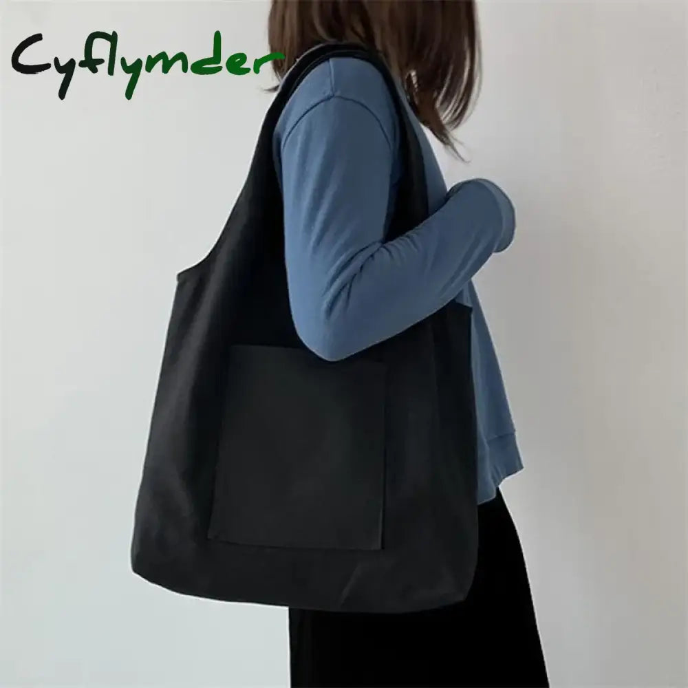 Cyflymder Canvas Bag For Women Shopper Handbags Environmental Storage Reusable Shoulder Tote School