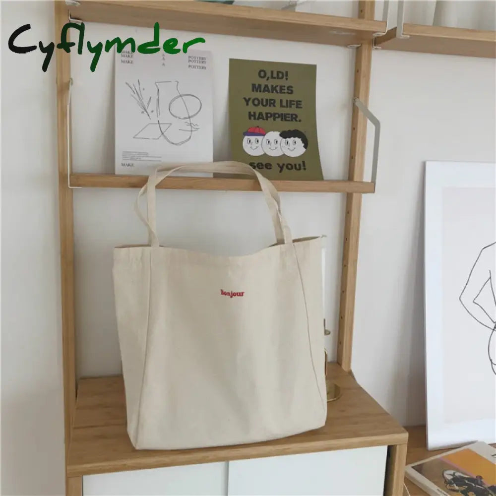 Cyflymder Canvas Bag High Quality Reusable Shopping Simple Casual Daily Use Handbag Shoulder Bags