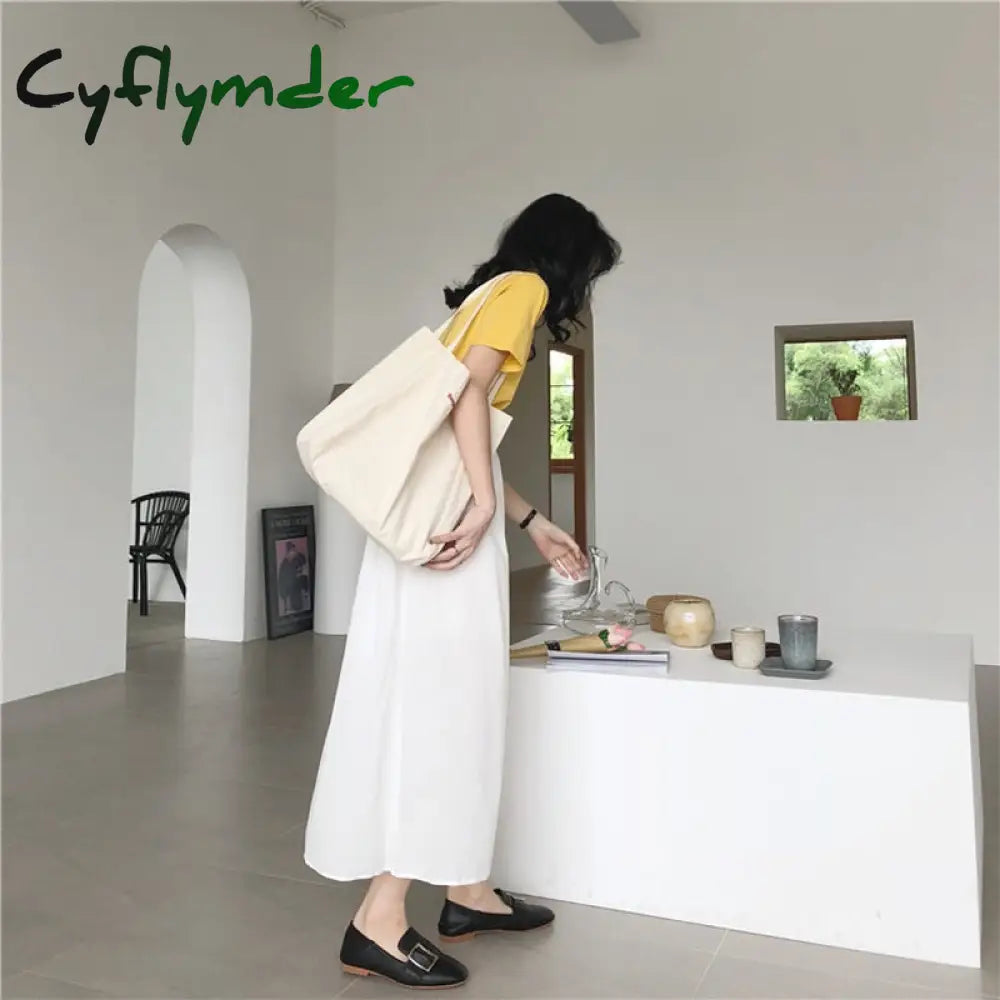 Cyflymder Canvas Bag High Quality Reusable Shopping Simple Casual Daily Use Handbag Shoulder Bags