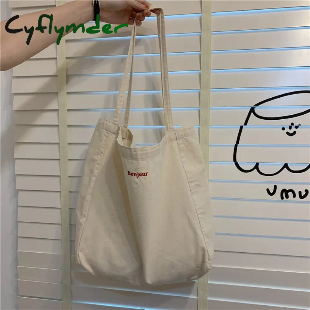 Cyflymder Canvas Bag High Quality Reusable Shopping Simple Casual Daily Use Handbag Shoulder Bags