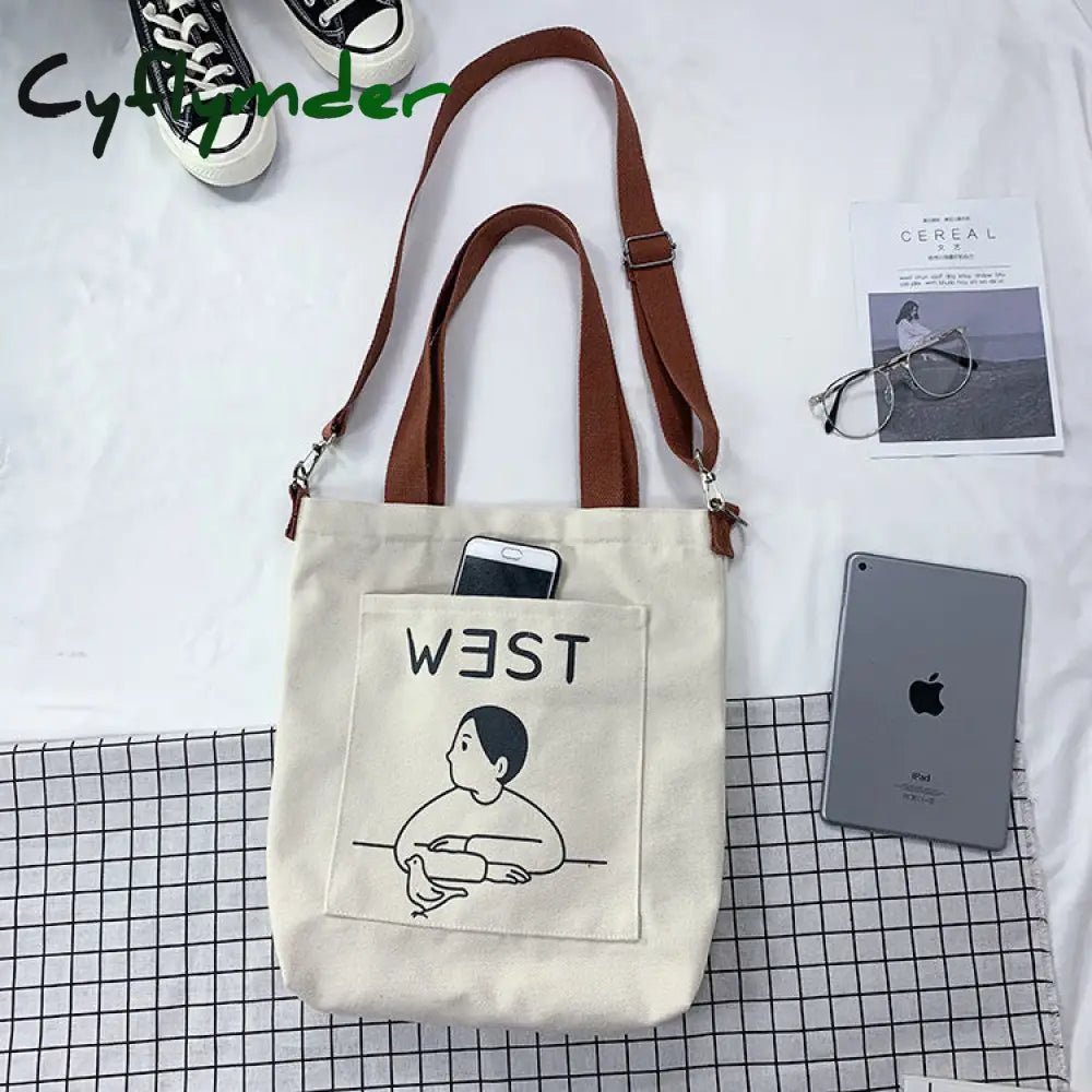 Cyflymder Canvas Bag Women Messenger Large Capacity Shopping Versatile Slung Female Student