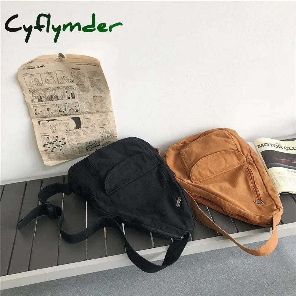 Cyflymder Canvas Chest Bag Women Shoulder Messenger Unisex Crossbody Muliti Pocket Casual