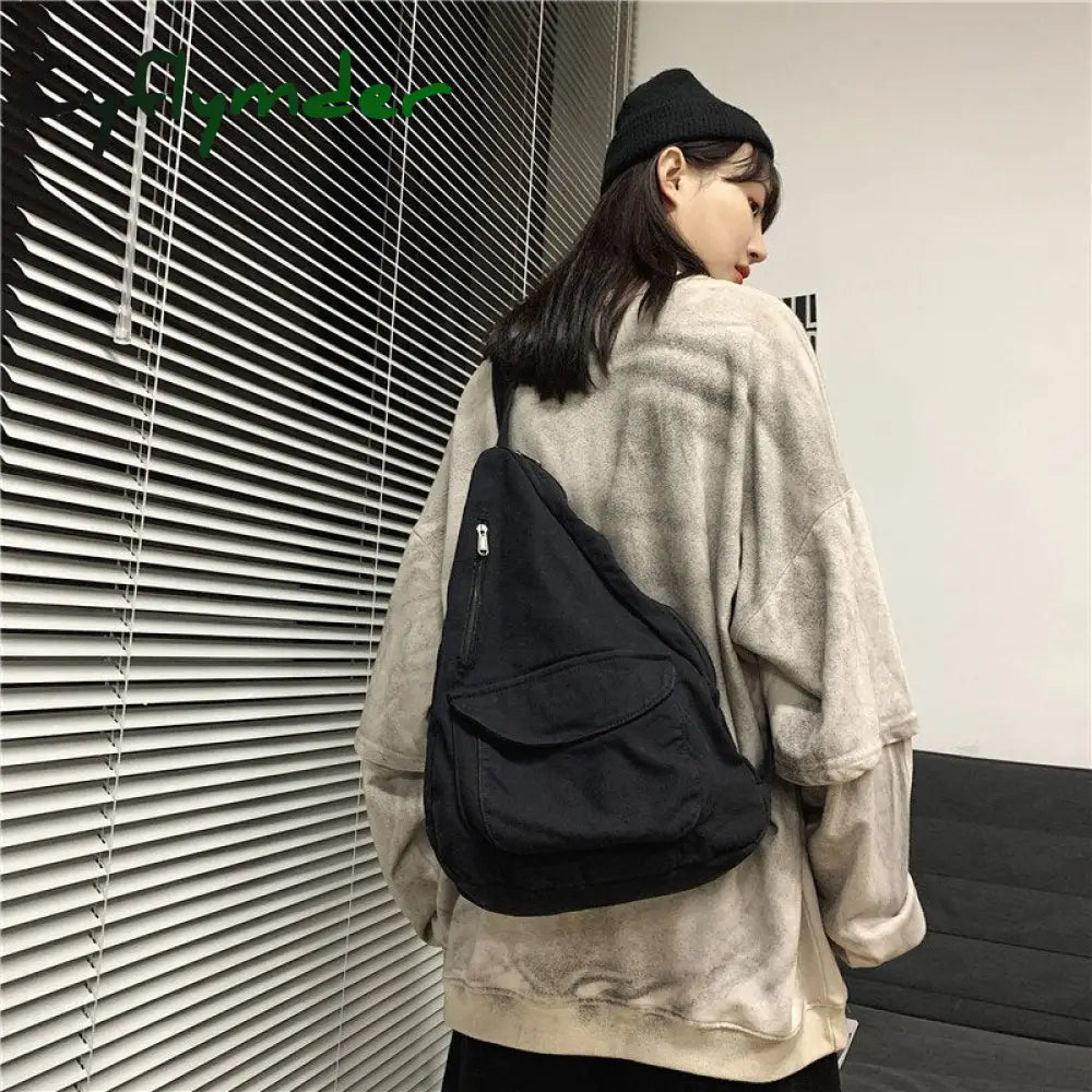 Cyflymder Canvas Chest Bag Women Shoulder Messenger Unisex Crossbody Muliti Pocket Casual