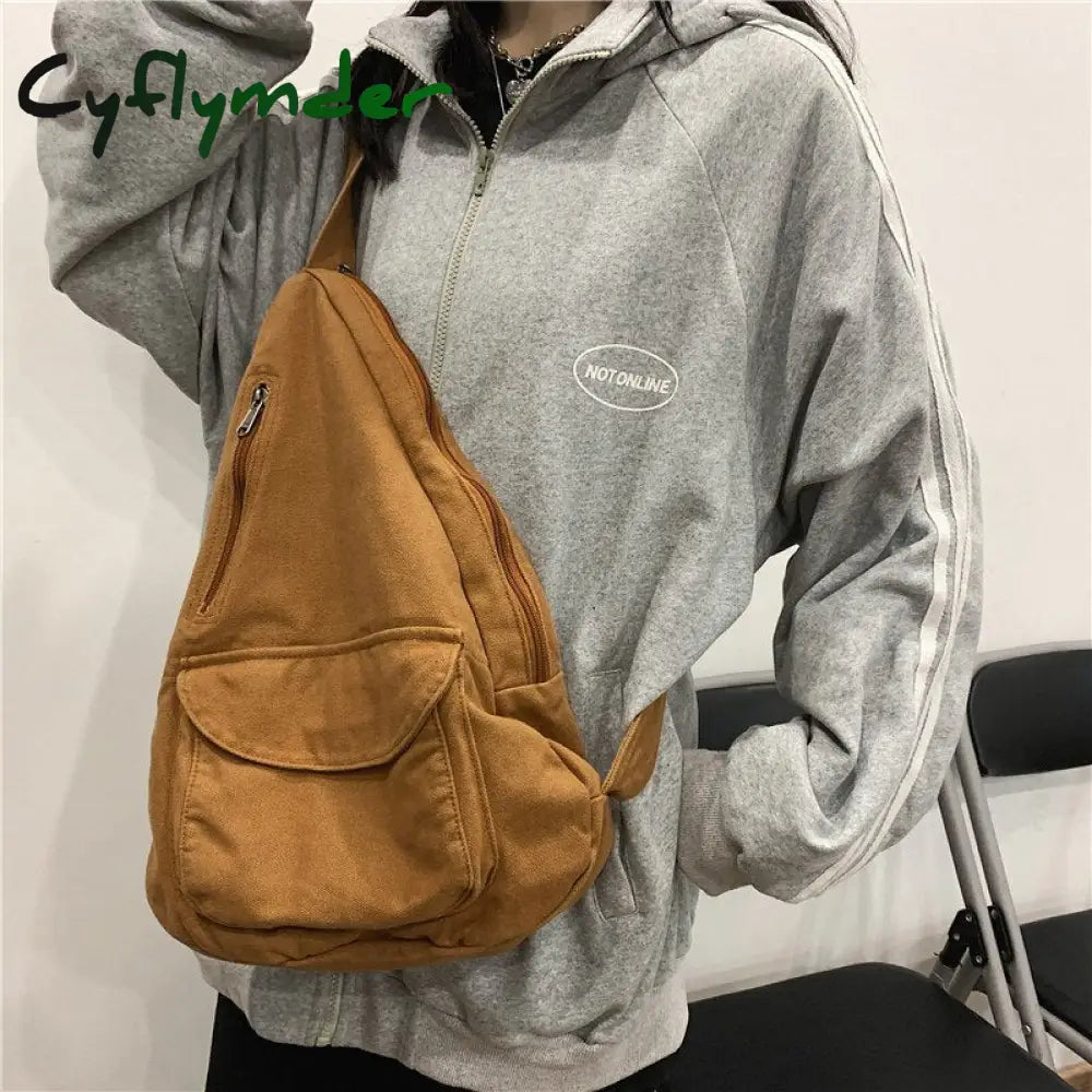 Cyflymder Canvas Chest Bag Women Shoulder Messenger Unisex Crossbody Muliti Pocket Casual