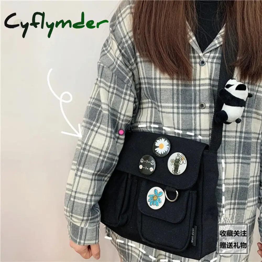 Cyflymder Canvas Diagonal Cross Bag Youth Fashion Casual Version Ladies Large Capacity Shoulder