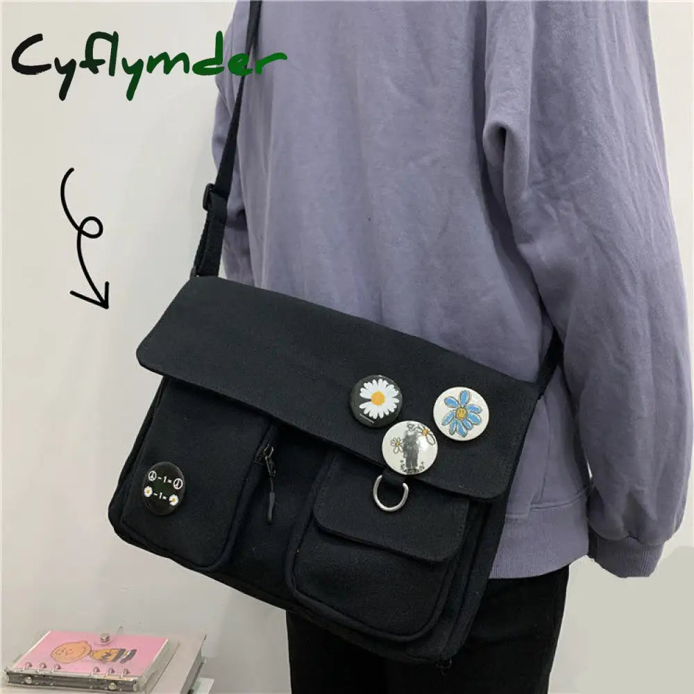 Cyflymder Canvas Diagonal Cross Bag Youth Fashion Casual Version Ladies Large Capacity Shoulder