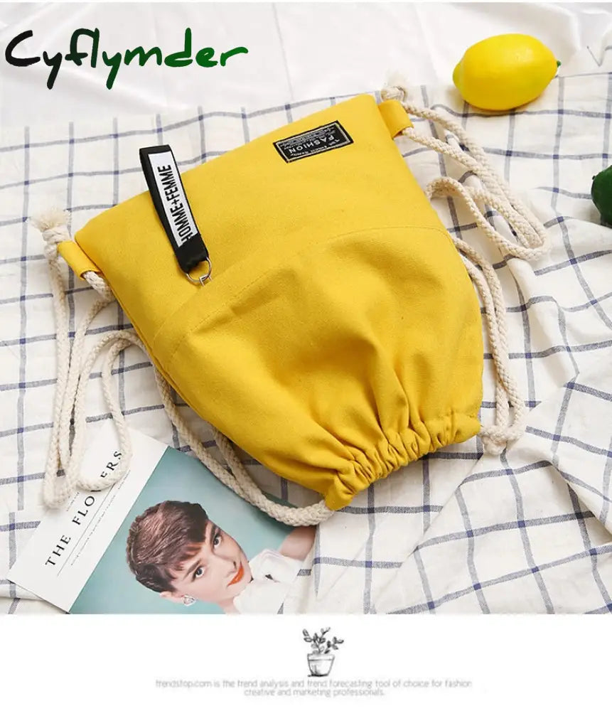 Cyflymder Canvas Drawstring Backpack Fashion School Gym Bag Casual String Knapsack Back Pack For