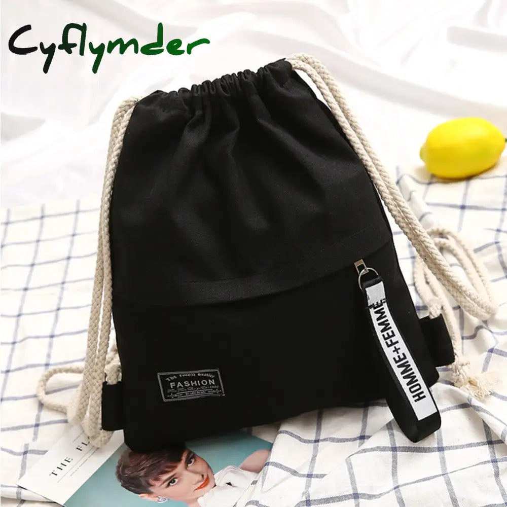 Cyflymder Canvas Drawstring Backpack Fashion School Gym Bag Casual String Knapsack Back Pack For