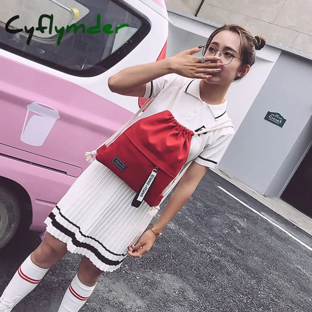 Cyflymder Canvas Drawstring Backpack Fashion School Gym Bag Casual String Knapsack Back Pack For