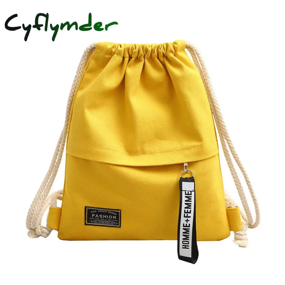 Cyflymder Canvas Drawstring Backpack Fashion School Gym Bag Casual String Knapsack Back Pack For