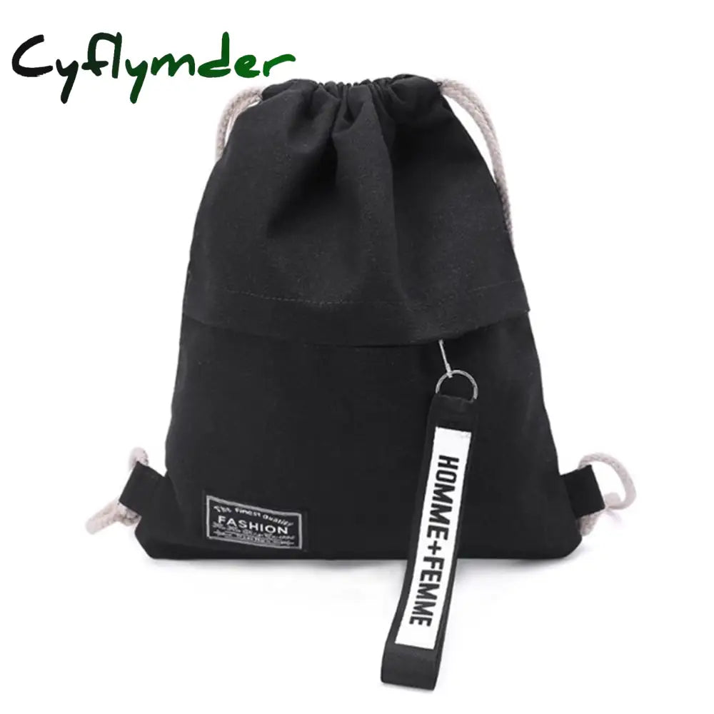 Cyflymder Canvas Drawstring Backpack Fashion School Gym Bag Casual String Knapsack Back Pack For