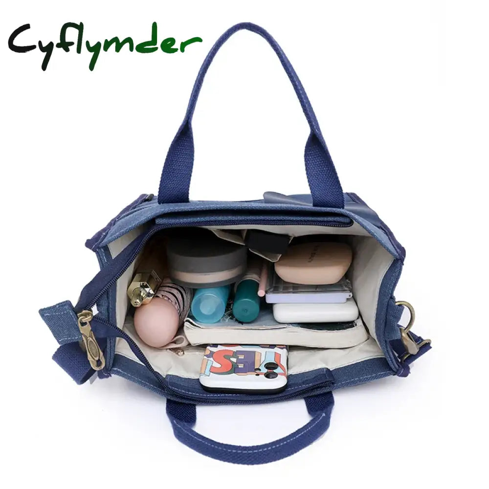 Cyflymder Canvas Handbags For Women Latest Trend Shoulder Crossbody Bag Multi Pockets Large