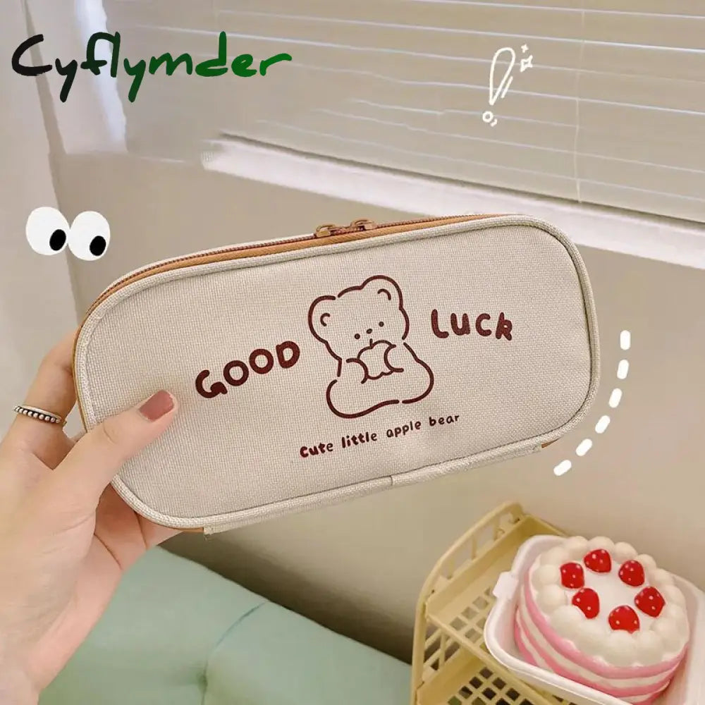 Cyflymder Canvas Pencil Bag Cute Large-Capacity Niche Junior And High School Students Simple Case