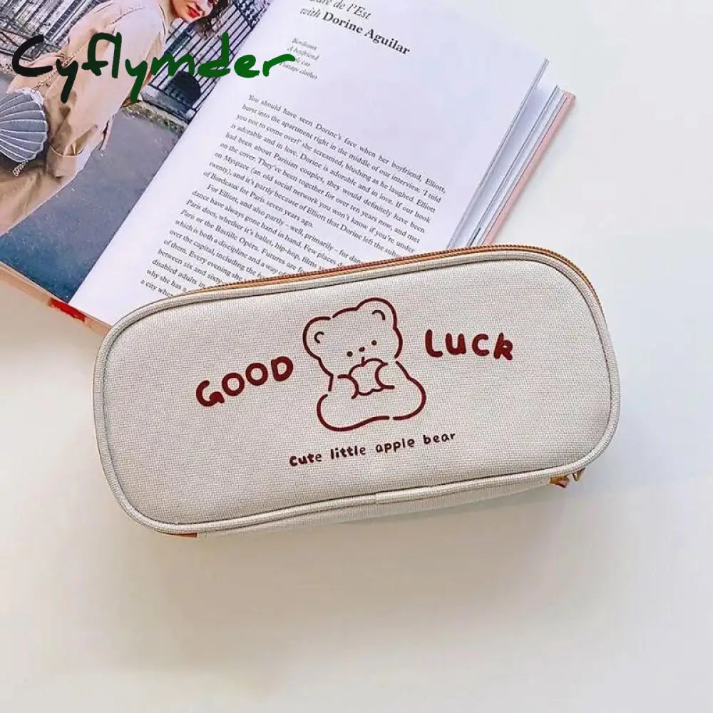 Cyflymder Canvas Pencil Bag Cute Large-Capacity Niche Junior And High School Students Simple Case