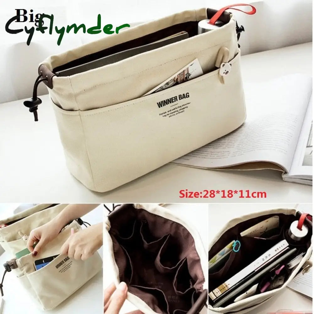 Cyflymder Canvas Purse Organizer Bag Inner Insert With Compartment Makeup Handbag Lots Of Pockets