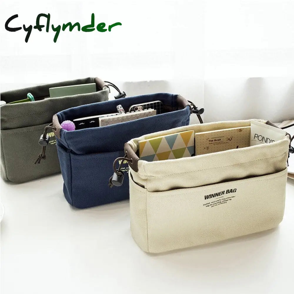 Cyflymder Canvas Purse Organizer Bag Inner Insert With Compartment Makeup Handbag Lots Of Pockets