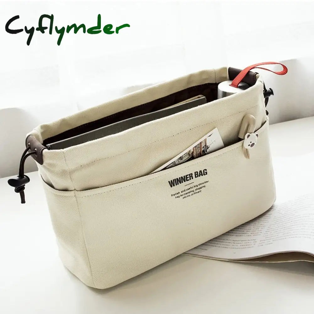 Cyflymder Canvas Purse Organizer Bag Inner Insert With Compartment Makeup Handbag Lots Of Pockets